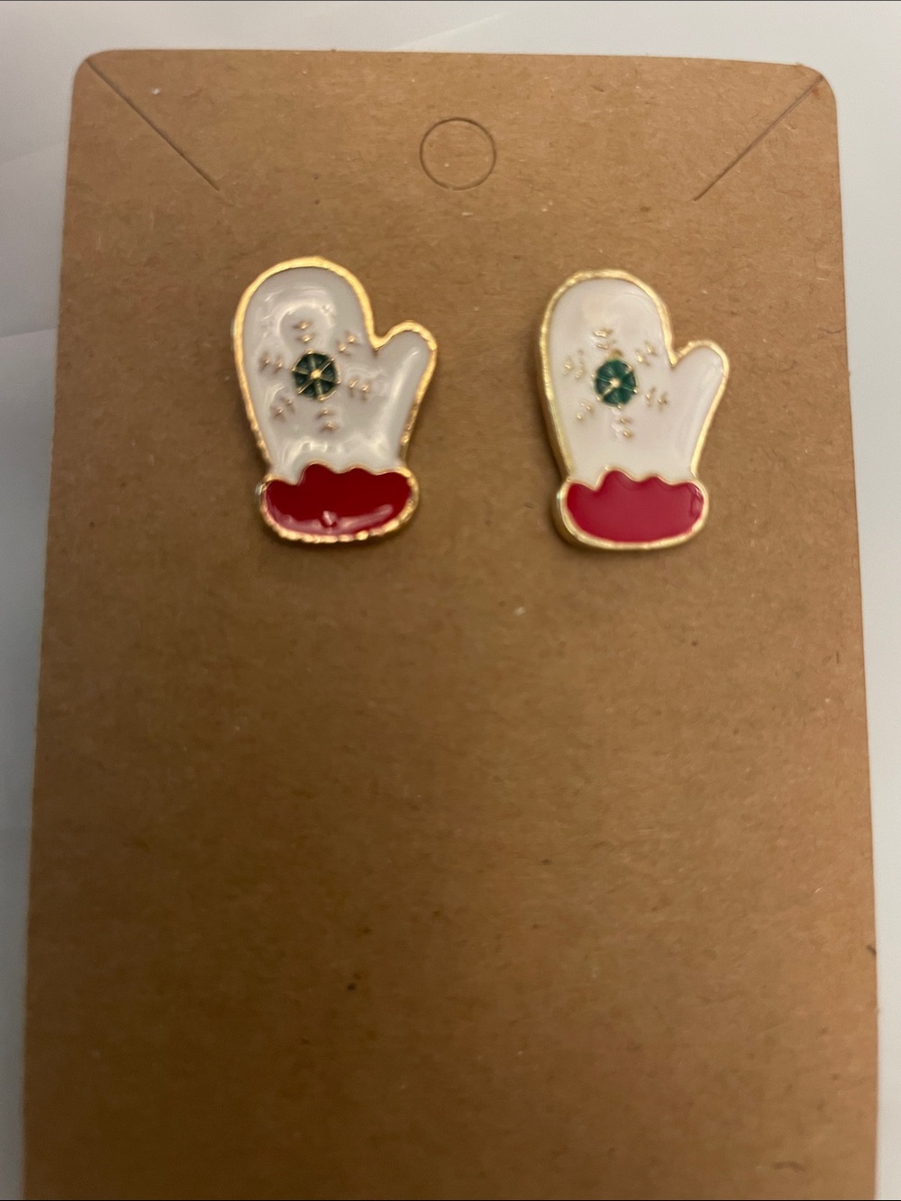 Holiday Mittens Enamel Stud Earrings - White & Red